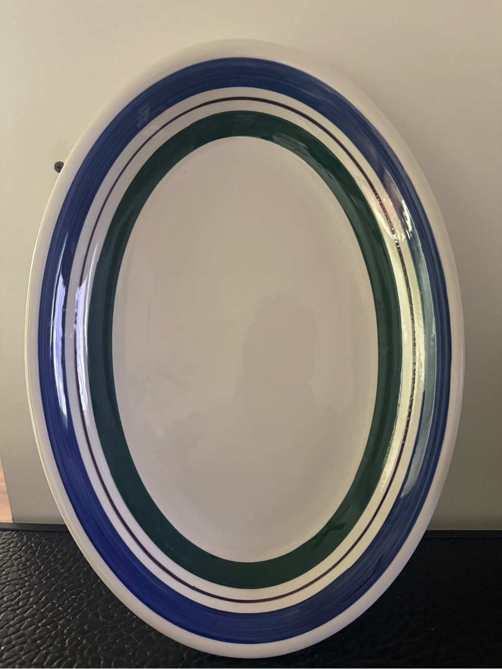 Oval White,Blue,Green and Red Colors Ceramic Serving Platter 15.75”